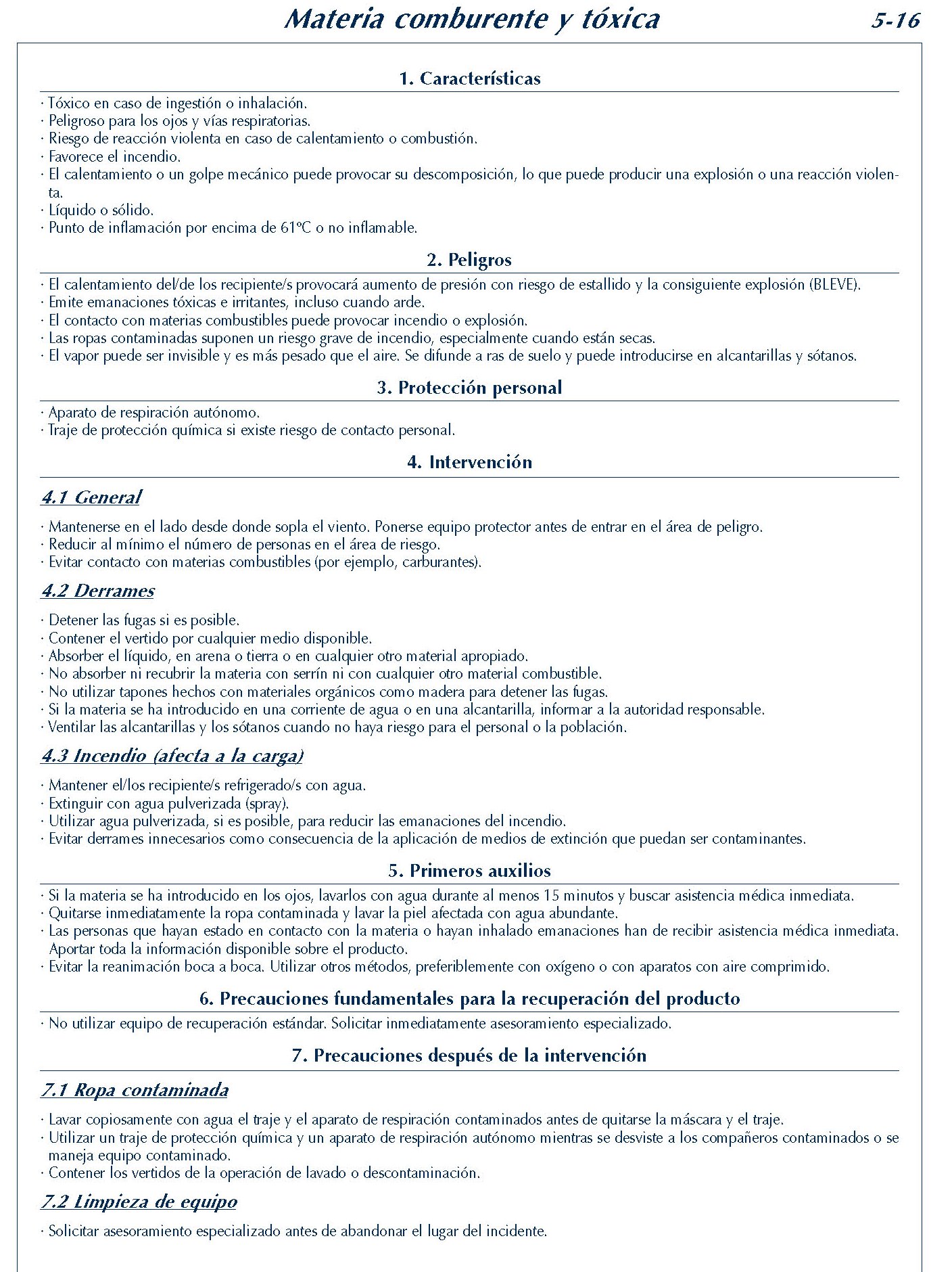 232 FICHA 5-16 MATERIA COMBURENTE TOXICA FICHAS EMERGENCIA